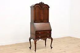 Georgian Design Vintage Drop Front Secretary Desk, Signed #47268