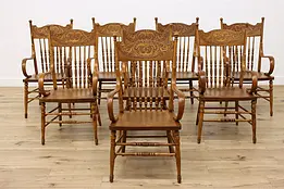 Set of 8 Farmhouse Antique Pressback Birch Dining Chairs #47260
