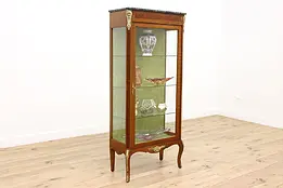 French Antique Mahogany & Marble Top Curio Display Cabinet #41330