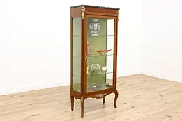 French Antique Mahogany & Marble Top Curio Display Cabinet #41330