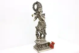 Indian God Krishna Vintage Nickel-Plated Brass Sculpture #45305
