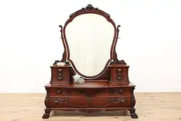 Victorian Antique Carved Mahogany Dresser or Vanity, Mirror #47325