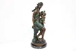 Woman & Cherub French Vintage Bronze Sculpture, Moreau #45762