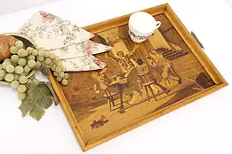 German Vintage Marquetry Serving Tray, Tavern Scene, B&G #45763