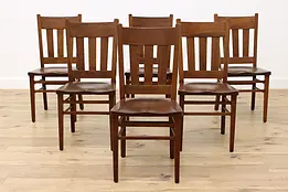 Set of 6 Arts & Crafts Antique Solid Elm Dining Chairs Signed #47306