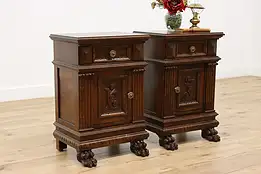 Pair of Renaissance Antique Carved Walnut Italian Nightstands #45830