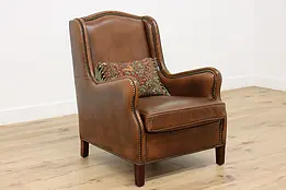 Traditional European Vintage Leather Office Library Armchair #46979