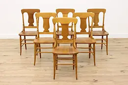 Set of 6 Farmhouse Antique Solid Oak Dining Chairs #47116