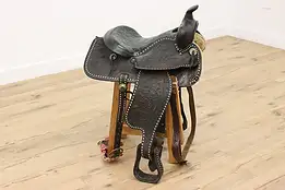 Farmhouse Vintage Embossed Leather Western Horse Saddle #46497