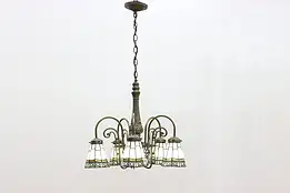 Arts & Crafts Design Vintage Stained Glass 5 Arm Chandelier #47223