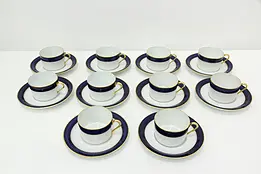 Set of 10 French Vintage Cobalt Blue Saucers & Cups Haviland #45858