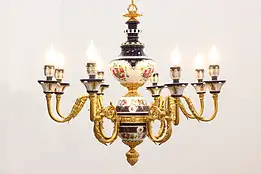 French Design Porcelain & Brass Vintage 8 Arm Chandelier #47163