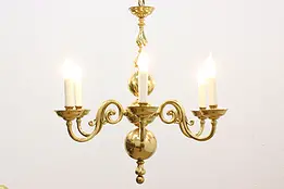 Traditional Vintage Georgian Brass Chandelier, Wax Candles #47310