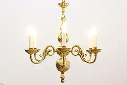 Traditional Vintage Georgian Brass Chandelier, Wax Candles #47310