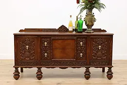 Tudor Design Antique Carved Oak Sideboard Buffet, TV Console #47380