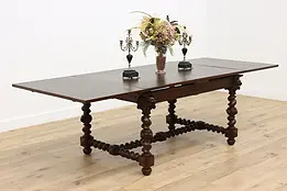Renaissance Design Antique Carved Oak Dining Table, 2 Leaves #47225