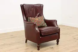 Burgundy Leather Vintage Office or Library Wingback Chair #46975