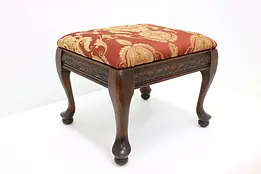 Traditional Antique Carved Walnut Footstool, New Upholstery #47355