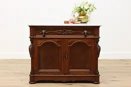 Victorian Renaissance Antique Walnut Bar, Nightstand, Marble #39388