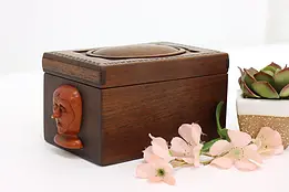 Artisan Hand Carved Rosewood Box, Bali, Faces #44802