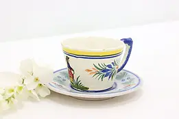 French Brittany Vintage Quimper Hand Painted Cup & Saucer #44034