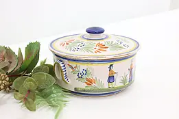 French Vintage Quimper Hand Painted Covered Crock or Bowl #44056