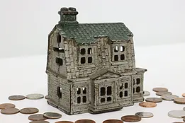 Farmhouse Antique Painted Cast Iron House Coin Bank #46668