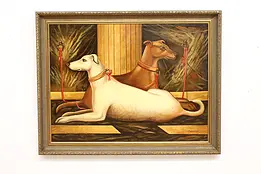 Greyhound Dogs Vintage Original Oil Painting, Cummings 55" #47400