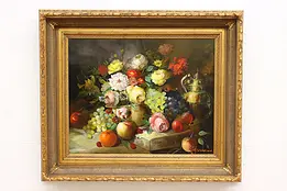 Fruit Still Life Vintage Original Oil Painting Giordano 40.5" #47599