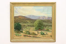 Desert Mountains Antique Original Oil Painting Peyraud 45.5" #47399