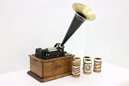 Edison Antique Oak Record Player Cylinder Phonograph & Horn #42381