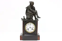 French Antique Marble Mantel Clock, Cavalier Sculpture #37735