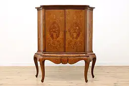 Italian Antique Marquetry Bar or China Cabinet, Lighted #36121