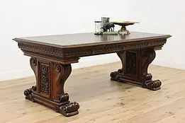 Italian Renaissance Antique Carved Library Desk Office Table #47561