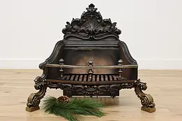 Victorian Antique Cast Iron & Brass Fireplace Basket Grate #46531