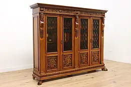 Renaissance Antique Office Library Bookcase, Carved Figures #37561