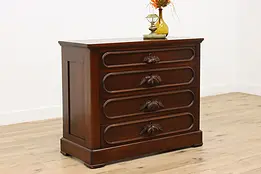 Victorian Antique Walnut Dresser or Chest, Pinecone Pulls #38376