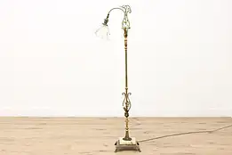 Onyx & Iron Antique Floor Reading or Bridge Lamp, Flowers #46617