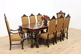 Renaissance Antique Carved Dining Set, Table & 8 Chairs #47568