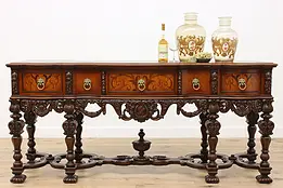 Renaissance Antique Carved Sideboard Server Buffet Marquetry #47570