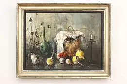 Fruit Still Life Vintage Original Oil Painting, Girard 34" #47422