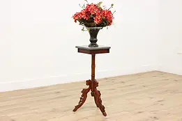 Victorian Carved Walnut Antique Plant Sculpture Stand Marble #47639