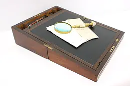 English Antique Rosewood Brass Travel Lap Desk Secret Drawer #43754