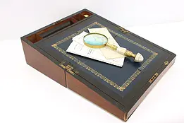 English Antique Travel Lap Desk Secret Compartment, Inkwell #44214