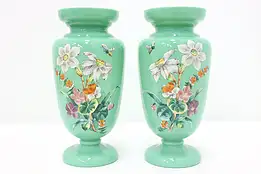 Pair of Victorian Antique Hand Painted Blown Glass Vases #47621