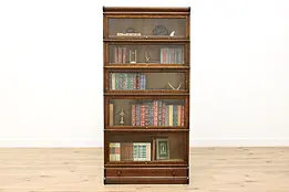 Lawyer 5 Stack Antique Oak Bookcase, Drawer, Globe & Macey #47081
