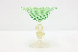 Swan Murano Italian Blown Swirl Glass Vintage Compote Bowl #47607