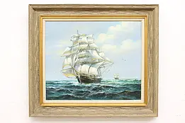 Ships at Sea Vintage Original Oil Painting Sanders 31.5" #47425