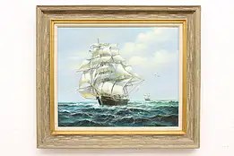 Ships at Sea Vintage Original Oil Painting Sanders 31.5" #47425