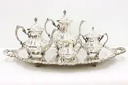 Grand Duchess Towle Vintage Silverplate 5 Pc Tea Set & Tray #46707